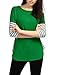 Allegra K Women's 3/4 Sleeves Striped Panel Dolphin Hem Tunic Top Green M
