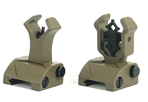 Superior Ar Tactical (Dark Earth / Tan) Flip up Front and Rear Iron Sights Set for Picatinny Rails A2 223