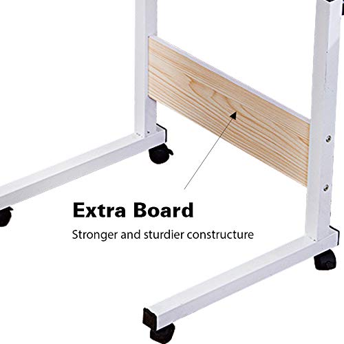 Jerry & Maggie Adjustable Height Desk Laptop Desk | Phone Holder | 4 Wheels Movable Table Lapdesk |Body Curve Edge Design Wood Desk Cart Tray Side Table for Bed - White - Thumbnail 4