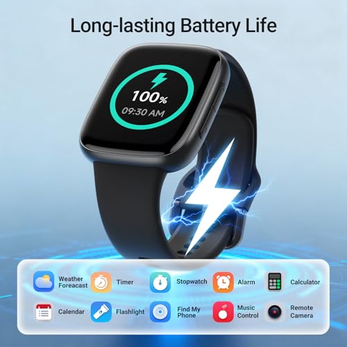 Fitpolo Smart Watch, 1.85" AMOLED Fitness Tracker with Bluetooth Call, Heart Rate/Sleep/SPO₂ Monitor, 100+ Sports Modes, 3ATM Waterproof Smartwatch for Android/iPhone/Samsung, Includes 2 Bands