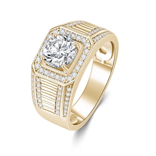 Jelafu 1-3CT Moissanite Rings for Men Personalized 10K/14K/18K White/Rose/Yellow Gold or Sterling Silver Solitaire Engagement Ring D Color VVS1 Clarity Round Cut Moissanite Ring