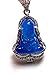 yigedan Vintage Green Jade Buddha Pendant 925 Silver Chain Necklace