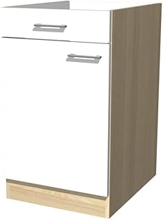 Küchenunterschrank 50 cm breit ohne Arbeitsplatte Creme Weiß Akazie - Ancona