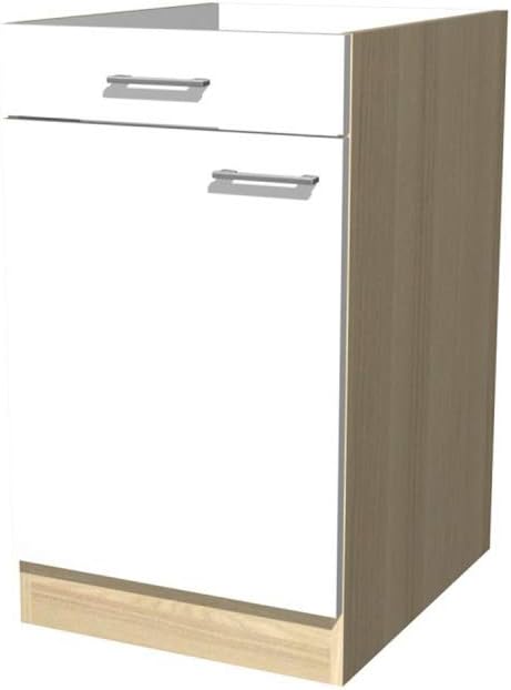 Küchenunterschrank 50 cm breit ohne Arbeitsplatte Creme Weiß Akazie - Ancona