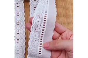 GorinsKani 7Yards Cotton Lace Trim White Eyelet Lace Ribbon Bowknot Embroidery Scalloped Lace for Sewing Crafts, Dress, Dolls/Pets Clothes (White D)