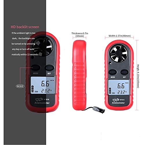 Anemometer Handheld Wind Speed Meter Gauge, Digital Air Temperature Anemometer HVAC Velometer Wind Velocity Meter Thermometer with Backlight Chill MAX AVG for Shooting Windsurfing Kitesurfing Sailing - Thumbnail 4