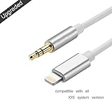 sunshot Lightning to 3.5mm Male to Male Aux Stereo Audio Gold Cord cable for iPhone 8 X 7 & 7 Plus - Premium Headphone Adapter to Car Stereo (3.5mm Aux Cable 3.3ft / 1M) (Silver)