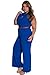 roswear Women's Plus Size Plunge Neck Button Up Dressy Jumpsuits Royal Blue XL