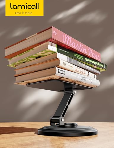 Lamicall Adjustable Phone Stand for Desk - 360 Rotating Foldable Cell Phone Holder Desktop Portable Cellphone Stand, Office Desk Accessories for 14 15 16 17 Pro Max Plus Air, 4-10” Devices, iPad Mini