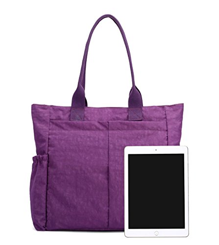 Nylon Water Resistant Multi Pockets Large Lightweight Tote Bag Shoulder Bag Waterproof Handbags (BlackRhomb HB) - Thumbnail 3