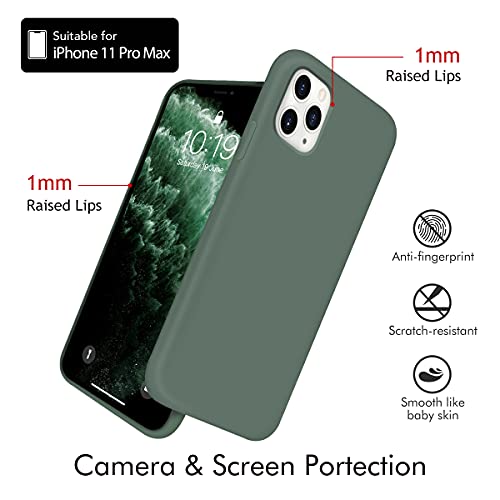 OUXUL iPhone 11 Pro Max Case, Slim Liquid Silicone Phone Case, 6.5 Inch Full Body Microfiber Lining Protective Cover (Forest Green)