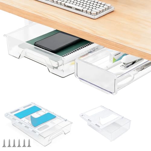 2 Pack Under Desk Drawer Organizer Self Adhesive