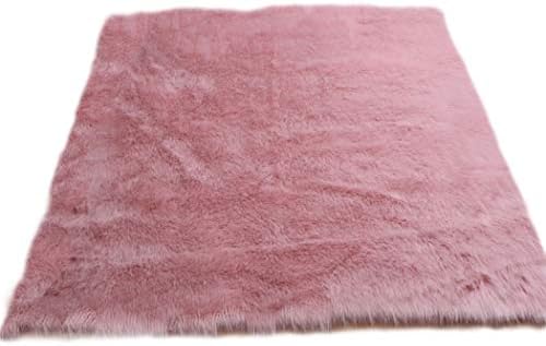 Elhouse Home Decor Rectangle Square Rugs Faux Fur Sheepskin Area Rug Shaggy Carpet Fluffy Rug for Baby Bedroom,5ftx6ft,Baby Pink