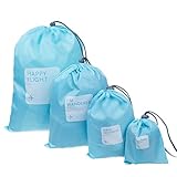BINGONE Nylon 4-in-1 Drawstring Bags / Ditty Bag / Cord Bag Home Storage Travel Use 4 Different Size,Light Blue1
