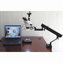 AmScope SM-6TZ-54S-M Digital Professional Trinocular Stereo Zoom Microscope, WH10x Eyepieces, 3.5X-90X Magnification, 0.7X-4.5X Zoom Objective, 54-Bulb LED Light, Clamping Articulating Arm Stand, 110V-240V, Includes 0.5X and 2.0X Barlow Lenses and 1.3MP Camera with Reduction Lens and Software