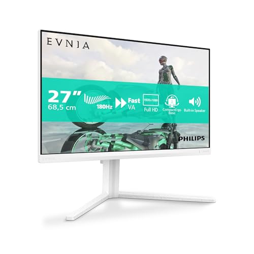 Philips Evnia 27M2N3201A - 27 Zoll Full HD Gaming Monitor, 180 Hz, 0.5 ms, FreeSync Prem., G-Sync Comp., HDR10 (1920x1080, 2X HDMI, DisplayPort) Weiss