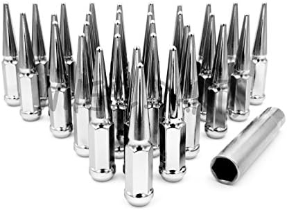32pc SPIKE LUG NUTS 14x1.5 CHROME 4.5" TALL OFFROAD EXTENDED METAL LUGS PREMIUM
