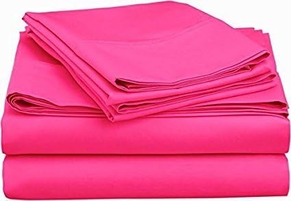 AHS Bedding Collection 400 Thread Count Egyptian Cotton FULL Size Sateen Solid Sleeper Sofa Bed Sheets Set- 4-PCs Color Solid Hot Pink (54" x 72" x 7") Made By AHS Linen