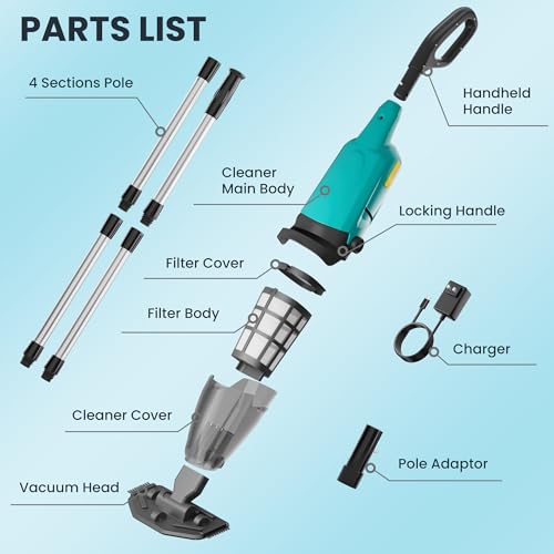 Rechargeable Pool Vacuum, Cordless Handheld Pool Cleaner with Powerful Suction for Small Pools, Hot Tubs, Spas & Above Ground Pools, for Sand, Leaves & Debris in Hot Tubs and Spas