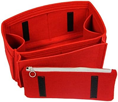 [Fits Neverfull PM/Speedy 25, Red] Felt Organizer (with Diaper Pocket & Detachable Zipper Bag), Bag in Bag, Wool Purse Insert, Customized Tote Organize, Cosmetic Makeup Diaper Handbag