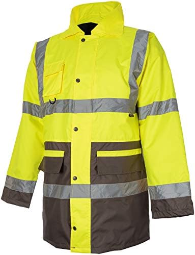 VIZWEAR Hi Viz Vis Waterproof Parka Jacket Mens Hooded Coat High Visibility Workwear Safety 2 Tone