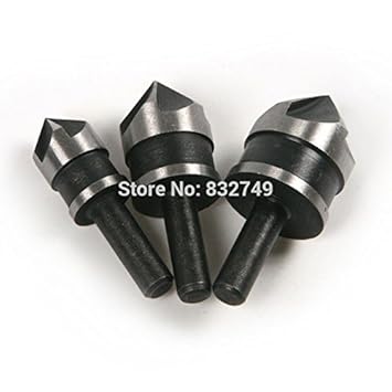Generic 3 PCS Woodworking Tools 90 Degree Round Shank 5 Flute Chamfering Drilling Hole Wood Drill Bit