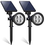 Solar Landscape Spotlight, 4-LED Bulbs Solar Landscape Lights 180 ° Adjustable Waterproof Outdoor Security Lighting 2-in-1 Wall Lights Auto On/Off for Backyard Driveway Patio Gardens Lawn Pool