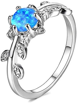 Amazon Com Jennie Shop White Blue Women Size Opal 925 Cut Round Leaf 6 10 Silver Fire Rings Cz Jewelry Blue 8 Home Kitchen