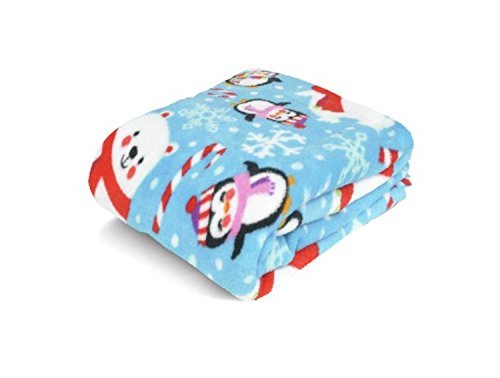 Christmas Holiday Time Plush Throw (Blue) Bears & Penguins