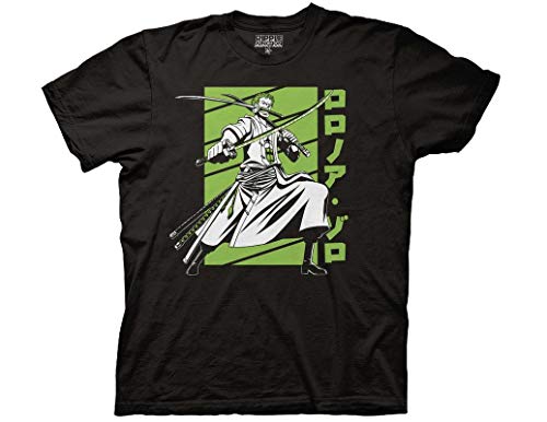 Ripple Junction One Piece Adult Unisex Zoro White and Green Light Weight 100% Cotton Crew T-Shirt LG Black