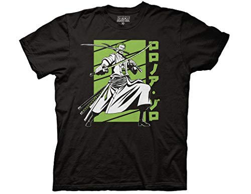 Ripple Junction One Piece Adult Unisex Zoro White and Green Light Weight 100% Cotton Crew T-Shirt SM Black