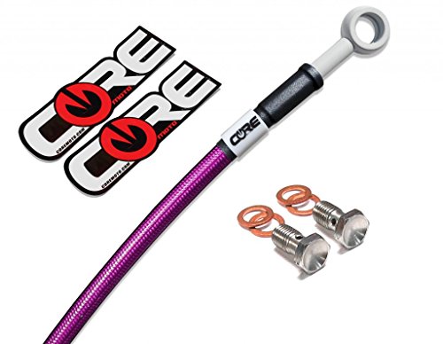 Core Moto - Aprilia RS250 1998-2004 Performance Rear Brake Line - Translucent Magenta Line White Banjos White Logo Tags - Size: Stock + 9"