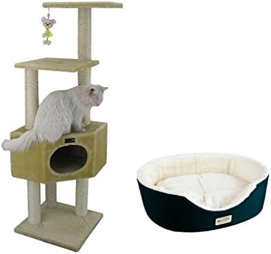 Armarkat Combo, Armarkat Cat Tree Furniture Condo, Height -50-Inch to 60-Inch with Armarkat Round or Oval Shape Pet Cat Bed for Cats and Small Dogs.
