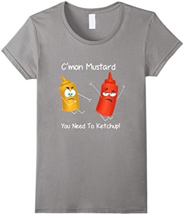 Womens C'mon Mustard You Need To Ketchup Runner BBQ Tshirt Large Slate