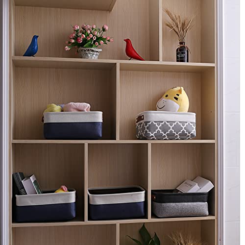 Storage Basket Bins [6 Pack] Decorative Baskets for Organizing, Canvas Storage Bin with Handles for Shelves, Toys, Office, Nursery, Navy Blue Cloth Baskets for Gifts Empty 11.8 x 7.8 x 5.1 inch