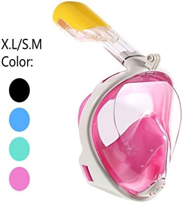 Snorkel Mask Full Face 180°View Easy Breath Snorkeling Masks with Gopro Mount for Kids and Adults Anti Fog Anti-Leak Diving Mask See More With Larger Viewing Area Than Traditional Masks. (Pink, L)