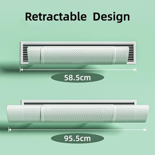 Adjustable Central AC Air Flow Deflector, Telescopic Air Conditioner Deflector, Side Outlet Air Wing Air Cooled Baffle Wind Direction Telescopic Windshield (58.5-95.5cm)
