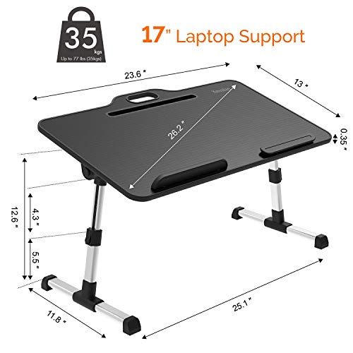 Laptop Desk Bed Tray Table, Height & Angle Adjustable Sit and Stand Desk, Right & Left Handed Design Portable Laptop Table with Handle,Foldable Bed Desk for Laptop and Writing in Sofa Couch (Large)