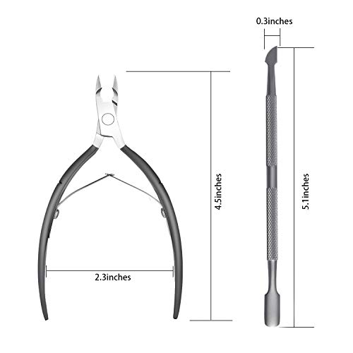 Cuticle Trimmer with Cuticle Pusher - ECBASKET Cuticle Cutter Clipper Nipper Dead Skin Remover Scissor Plier Durable Manicure Pedicure Tools for Fingernails and Toenails Gray - Thumbnail 6