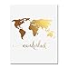 DIGIBUDDHA Wanderlust World Map Gold Foil Art Print Travel World Traveler Poster Modern Art Contemporary Metallic Wall Decor 8 inches x 10 inches A4
