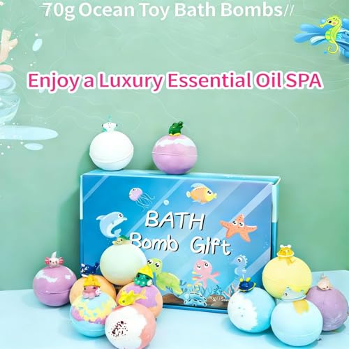 Ocean Toy Bath Salt Ball Sleeve Box Bath Bombs, 2026 New 12-Pack Bath Bombs with Surprise Spring Inside, Upgrade Easter Gifts Bubble Basket Stuffers Easter Egg Fillers