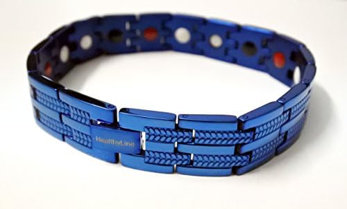 HL HealthyLine - Stainless Steel Magnetic Therapy Bracelet - Magnets- Negative Ions - Far Infrared Rays (FIR) - Germanium - Gift Box Inc (Blue)