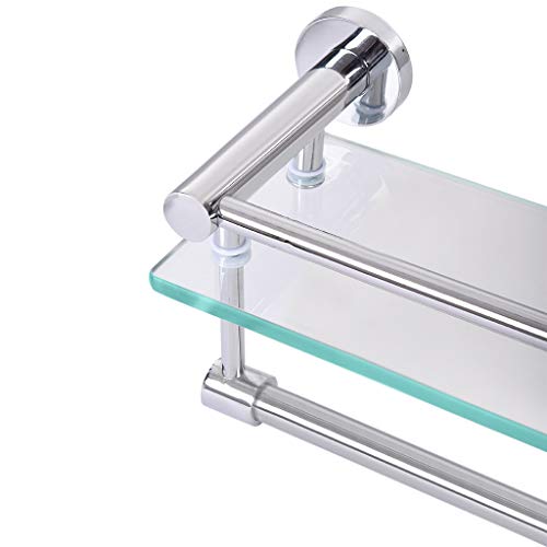 Beyonds Bathroom Glass Shelf with Aluminum Rail, Rectangular Towel Holder Shower Basket Organiser Wall Mounted Shower Storage