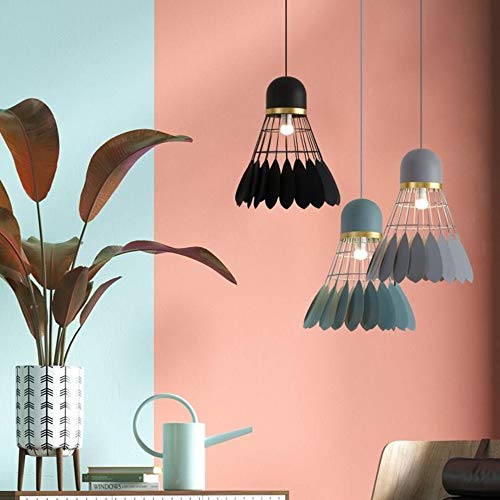Wapipey Modern Simple Metal Iron Pendant Hanging Light Shuttlecock Creative Badminton Chandelier Light Art Decoration Black White Gray Drawing Living Room Droplight E27 (Color : Green) - Thumbnail 3