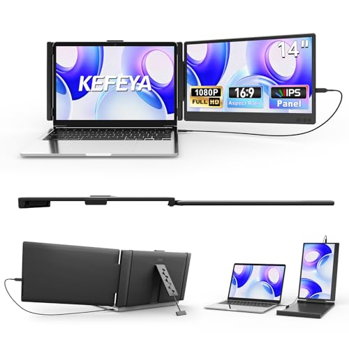 KEFEYA Monitor Portátil 14" FHD 1080P IPS Extensor Pantalla Portatil, Laptop Screen Extender Plug & Play con HDMI, USB-A, Type-C, Compatible con Windows, Mac, Android para Laptops 13-17.3"
