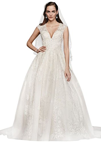 David's Bridal Oleg Cassini V-Neck Cap Sleeve Wedding Dress Want