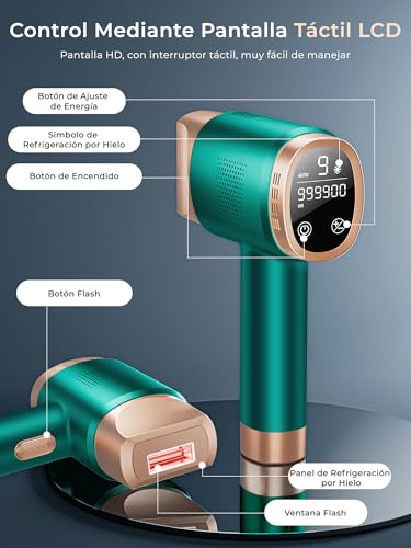 21J Laser Epilator with Cooling Function, 600-1200NM Pulsed Light Epilator with 9 Energy Levels, LCD Touch Screen for Women and Men, Bikini, Armpits, Face, Body Green