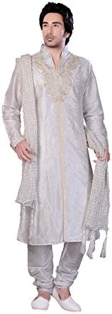 Sangrahan Eye-catching Art ART DUPIN SILK Fabric off white Color Readymade Kurt