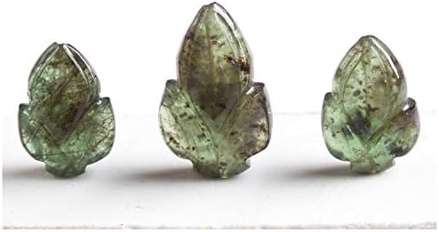 K B NARNOLISON Natural Zambian Emerald Carved Leaf Shaped Beads 3 Piece Emerald Loose Gemstone