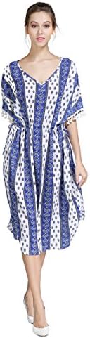 ZATOGOO Women's Arabesque Vintage Printed V Neck Drawstring Waist Dress